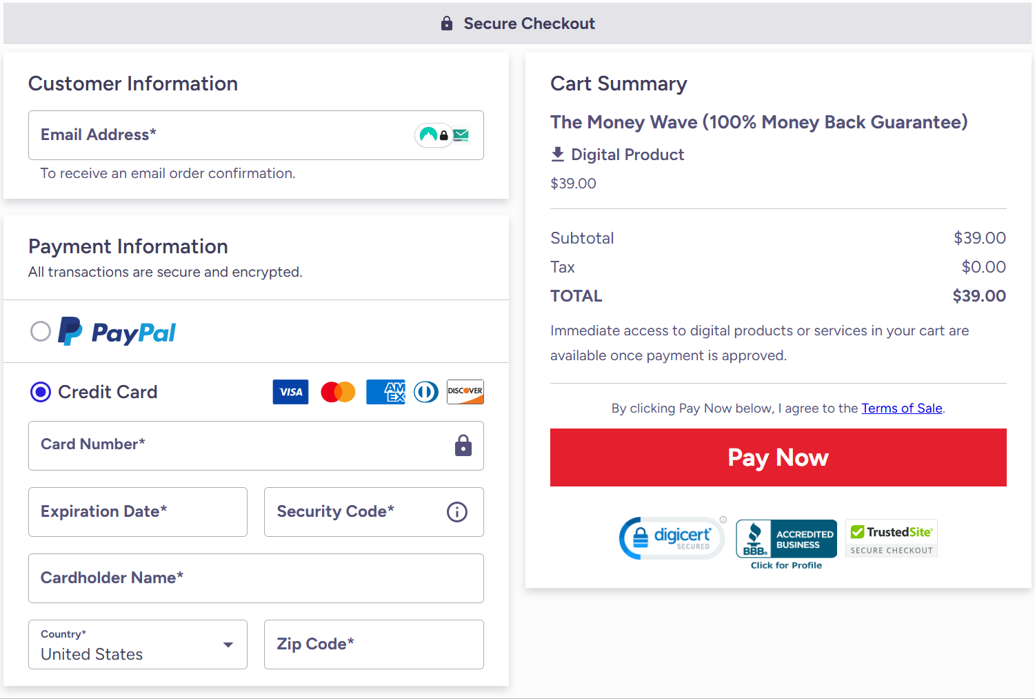The Money Wave Checkout Page